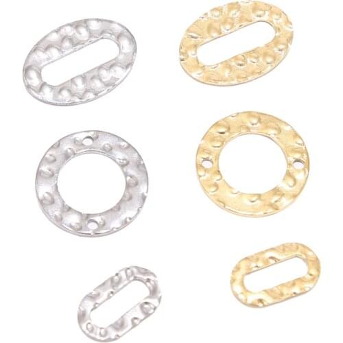 20pcs Stainless Steel Gold Plated Hammered Hollow Round Oval Link Connectors for DIY Necklace Bracelet Jewelry Making Supplies