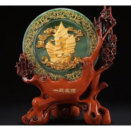 2020 BEST Business gift - HOME Lobby OFFICE Company Shop Opening FENG SHUI Money Drawing GOOD LUCK gold Sailboat crystal statue
