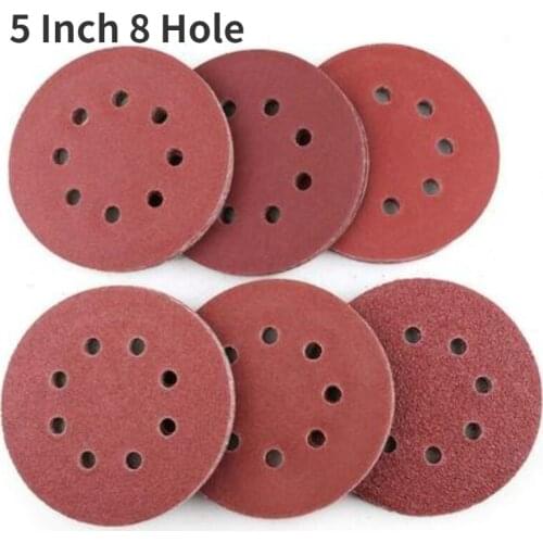 125pcs 5inch 8 Holes Sanding Discs Polish Sanding Pad for Woodworking Polishing Tools Buffing Sheet 40 60 80 120 240Grit
