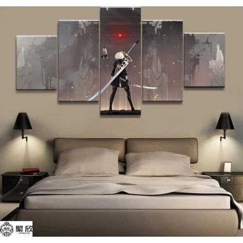 5 Panel NieR:Automata 2B Game Canvas Printed Painting For Living Room Wall Art Home Decor HD Picture Artworks Modern Poster