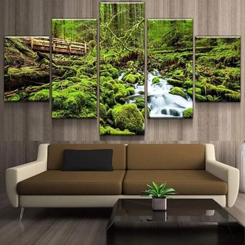 5 Pieces Wall Art Canvas Painting Verdant Forest Park Landscape Poster Modern Living Room Bedroom Home Decoration Pictures