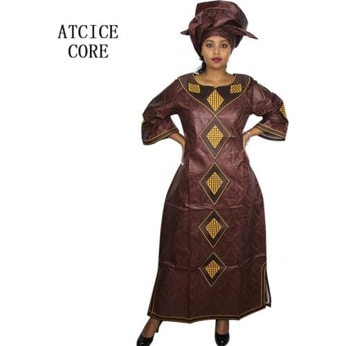 African dresses for women fashion design new african bazin embroidery design dress long dress with scarf two pcs one set A261