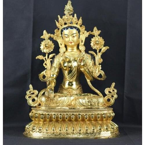 48CM LARGE huge Buddhist Buddhism HOME family efficacious Safe Protection Tibetan Gold-plated White Tara brass Buddha statue