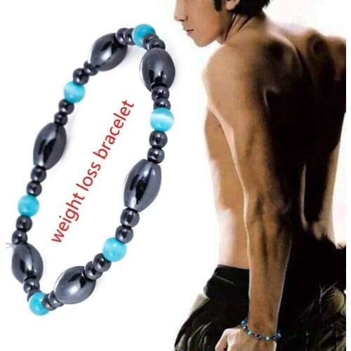 1Pc Handmade Health Care Weight Loss Bracelet Biomagnetism Nature Magnetic Therapy Black Stone Blue Cat Eye Bracelet #260133