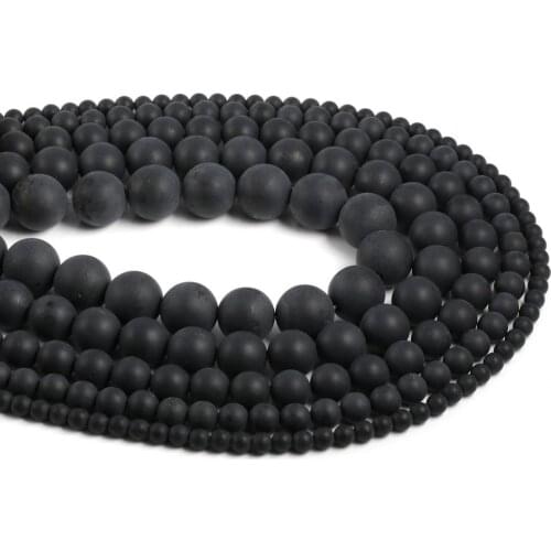 Natural Semi Precious Stone Beads Frosting Black Onyx Making Bracelet Necklace And Earrings For DIY 4/6/8/10/12mm 38cm For Sale