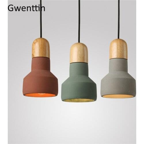 Cement Pendant Light Home Deco Loft Industrial Lighting Fixtures for Living Room Dinning Kitchen Nordic Modern Wood Hanging Lamp