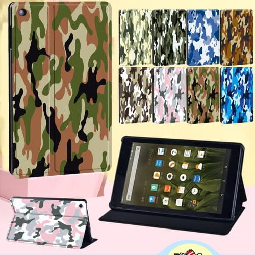 Cover Case for Amazon Fire 7/HD 8/HD 8 Plus/HD 10 Multicolor Camouflage PU Leather Stand Tablet Case Tablet Accessories + Stylus