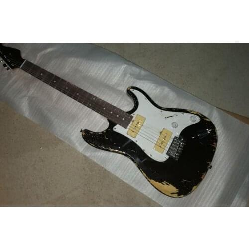 Black retro guitar, Rosewood fingerboard, white shield, light yellow pickup, can be customized as required, free delivery