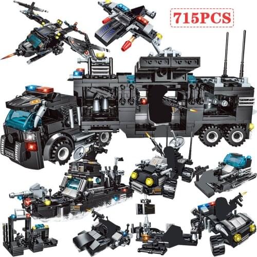 SWAT Truck Building Blocks Sets Compatible City Police Ship Helicopter Vehicle Weapon Bricks Education Toys for Boys