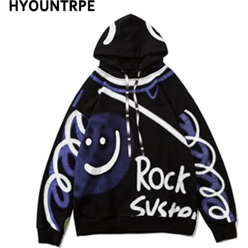 Harajuku Graffiti Hoodie Sweatshirt Mens Hip Hop Pullover Hoodies Streetwear Autumn Casual Fashion Hooded Clothes Hipster Tops