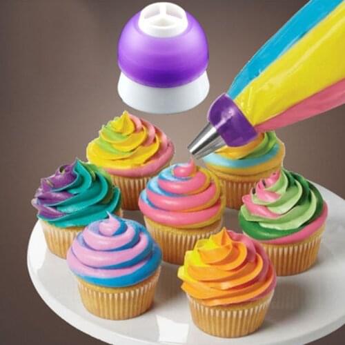 3 Color Cake Decorating Tools Tri-color Icing Piping Cream Pastry Bag&Nozzle Converter Coupler Baking Decorating Tools