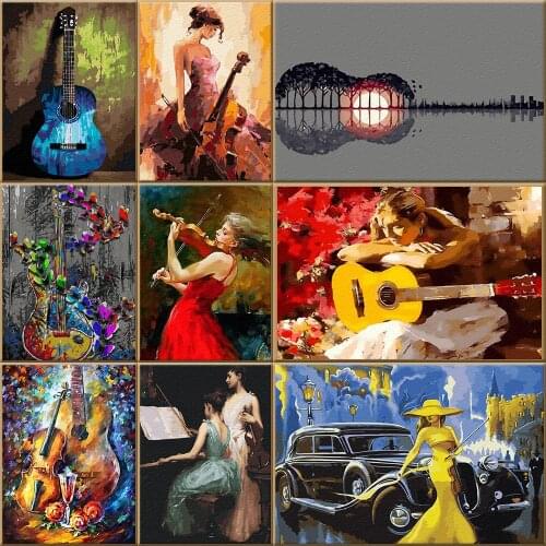 DIY Paintings By Numbers Music Dream Violin And Guitar Picture Coloring By Numbers On Canvas Decoration For Home Unique Gift