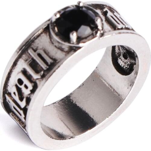 Classic Men Stainless Steel Ring Fashion Black Crystal Punk Style Skull Skeleton Ring Male Wedding Engagement Jewelry