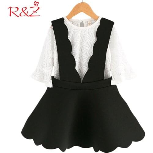 R&Z 2017 Girls Clothing Set Long-sleeved Lace + Strap Skirt 2 Pcs suits Fashion Speaker Sleeves Childrens Princess Autumn New