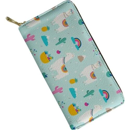 HaoYun Fashion Women Alpaca Prints Long Wallets PU Leather Card Holder Kawaii Cats Design Pattern Female Zipper Coin Purse Bags