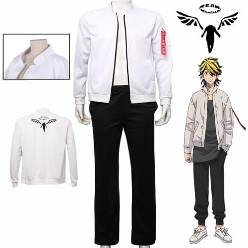 Anime Tokyo Revengers Cosplay Jacket Hanemiya Kazutora Valhalla Uniform Harajuku Men Baseball Jacket Fashion White Bomber Jacket