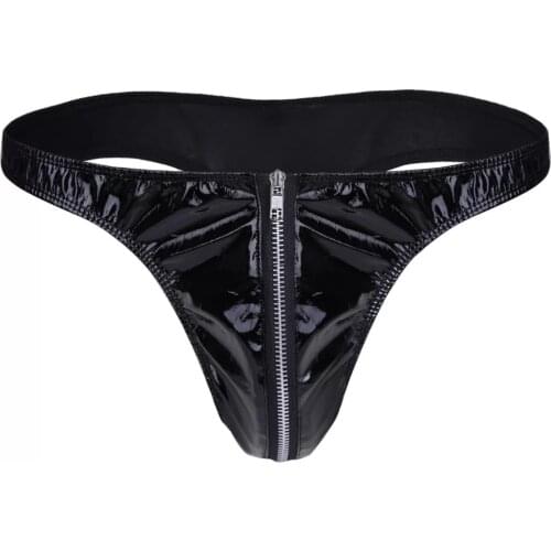 Mens Sexy Zipper Open Crotch PVC Leather Shorts For Sex Latex Fetish Shaping Underpants Porn Bulge Pouch Sexy Bottom Underwear