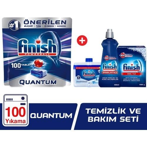 Finish Quantum 100 Tablet Dishwasher Detergent Cleaning and Maintenance Set Dish Salt Polisher Lime Solvent Turkey Shipping