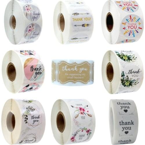 500Pcs/roll Round Floral Thank You Sticker for seal label scrapbooking christmas sticke decoration sticker Stationery Stickers