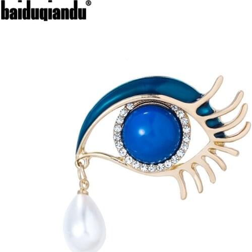 Baiduqiandu New Arrival Blue or Black Crystal and Simulated Pearl Drop Eye Brooch Pins Womens Fashion Costume Jewelry