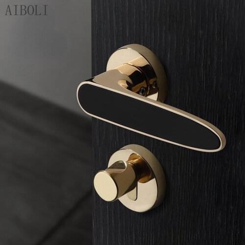 New Mute Magnetic Split Door Lock, Zinc Alloy PVD Gold Mechanical Door Lock, Bedroom Room Handle Lock