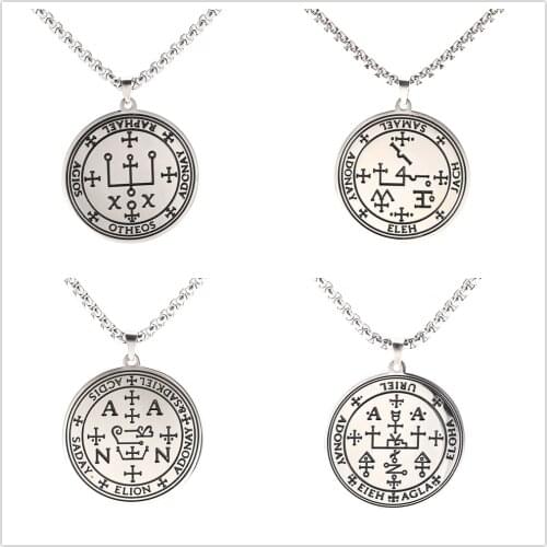 Skyrim Archangel Raphael Pendant Necklace Talisman Amulet SAMAEL Gabriel Uriel Arch Angel Stainless Steel Long Chain Necklaces