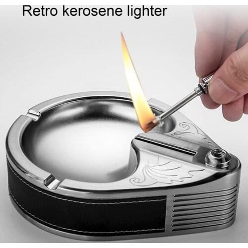Multifunction Retro Metal Ashtray Ten Thousand Match Lighter Smoke Ash Holder Collection Gift Cigarettes Lighter Car Ashtray