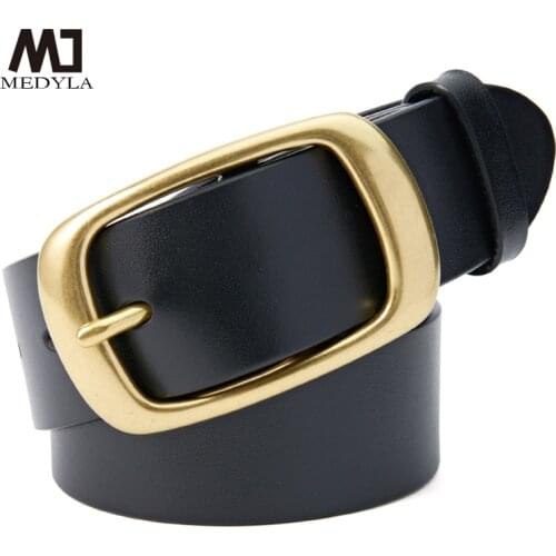 MEDYLA Genuine Leather Belt Mens Head Leather Business Copper Needle Buckle Cowhide Belt Fashion Personality Casual Belt 21401