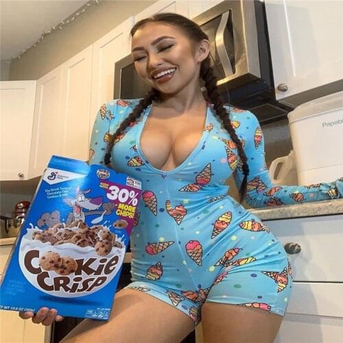 Christmas Jumpsuit Women Pajamas Club Print Deep-V Long Sleeve Sleepwear Xmas Party Cute Nightwear Homewear Suits