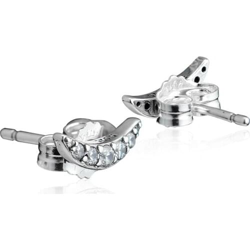 Lunar Light Stud Earrings with Clear CZ 100% 925 Sterling-Silver-Jewelry Free Shipping