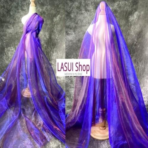 1Y New Glass purple blue gradient Mesh Fabric Semi-transparent Texture Mesh Dress Discoloration Wedding Veil Design Fabric LA118