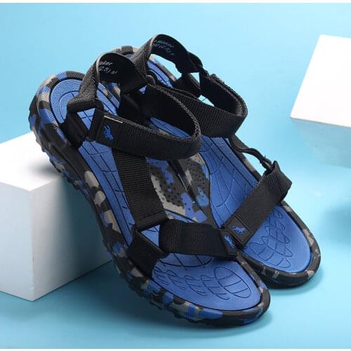 Mens Sandals New Summer Velcro Convenient Flat Canvas+EVA Beach Fashion Slippers Outdoor Walking Non-slip Casual Flip Flop