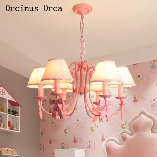 Rural romantic bow chandelier Girl Bedroom childrens room Princess room lamp creative dream led PINK CHANDELIER