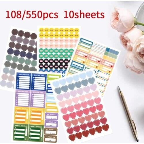 10Sheets Scrapbooking Material Stickers Packs Circle Love Heart DIY Diary Stationery Deco Bullet Journal Stickers Aesthetic