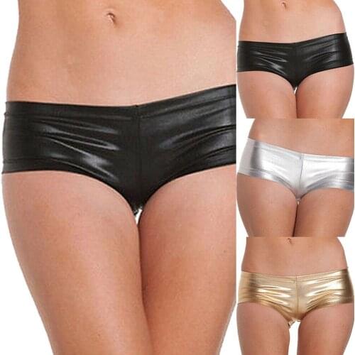 Hot solid high waist Sexy Womens Metallic Faux Leather Underwear Shiny Wet Look Briefs Shorts Pants Panties Womens Intimates