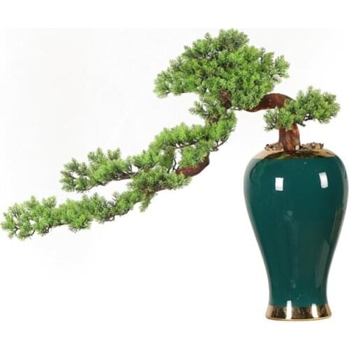 Light Luxury New Chinese Style Artificial Greeting Pine Greenery Bonsai Hallway Soft Outfit Club Lobby SalesDepartmentDecoration