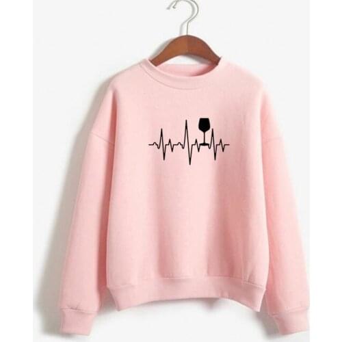 Wine Heartbeat Women crew hoodies Casual Funny sweatshirt Lady Yong Girl Top hoodies Higher Quality Drop Ship 15 Colors