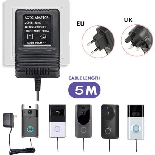 18V AC Transformer 5 Meter Cable Wifi Doorbell Camera Power Adapter for IP Video Intercom Ring Wireless Doorbell 220V-240V Imput