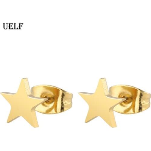 Uelf Stainless Steel Earrings Women Men Hip hop Black Gold Star Stud Earring Fashion Jewelry Best Gift for Friend Girl