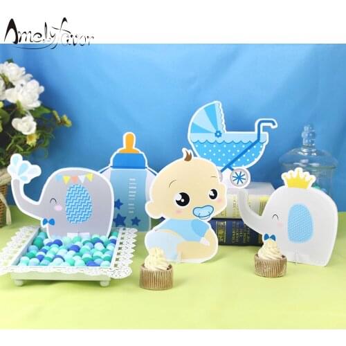 Boy Baby Shower Theme Party Table Centerpiece Elephant Baby Stroller Decorations Kids Event Birthday Party Decorations Supplies