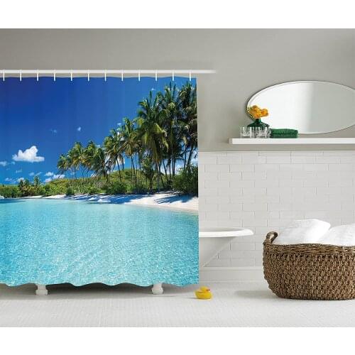 Unique Shower Curtain Ocean Decor Relax Beach Resort Spa and Palm Trees Picture Wall Decoration Hanging Curtains