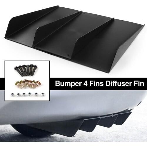 ABS Universal 22" x 21" Rear Bumper 4 Fins Diffuser Fin Black Car Spoiler Decoration Fin