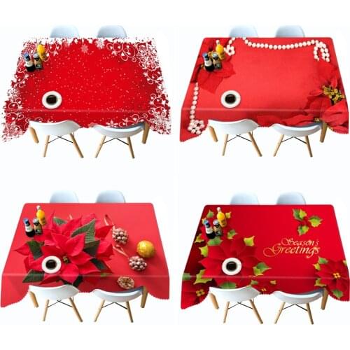 Snow and Red Flower Pattern Thicken Soft Cotton Rectangular/Round Christmas Tablecloth Cover Towel for Wedding Party