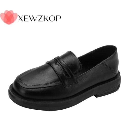 Spring Shoes Female British Thick-soled College Casual Loafers Leather Fashion Work Shoes Girl Japanese School Plus Size 35-43
