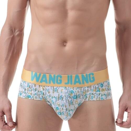 WJ Brand Mens Ice Silk Summer Underwear Sexy Cool Briefs Panties Low Rise Breathable Mens Printing Underwear Pants