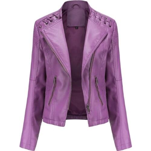 High Quality 2021 Spring Winter Female Black PU Leather Loose Turn-down Collar Zipper Fashion New Womens Wild locomotive Jacket