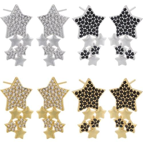 ZHUKOU gold silver color star women stud earrings CZ crystal tassel drop earrings Gothic Fashion women jewelry wholesale VE380