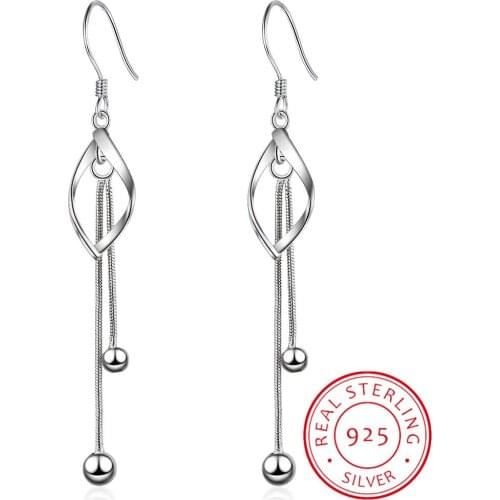 925 Sterling Silver Twisted Drop Earrings For Women Beads Long Tassel Earrings oorbellen brincos pendientes