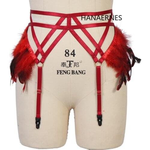 Women Feather Leg Garter Belt Waist Suspender Caged Punk Gothic Plus Size Elastic Dance Cosplay Rave Clothing Body Harness