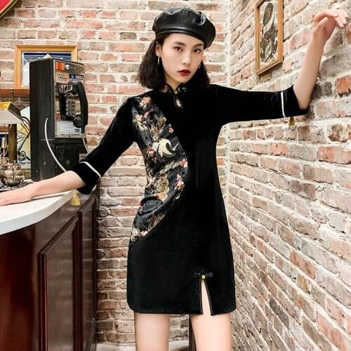 Women Chinese Style Qipao Mini Dress Fashion Elegant Cheongsam Vintage Sexy Evening Dresses Oriental Clothing Vestidos 30983